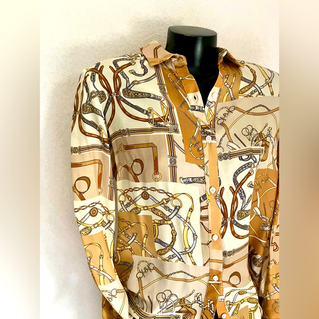 J. Mclaughlin Vintage Silk Blended Blouse Equine Print Size: Small